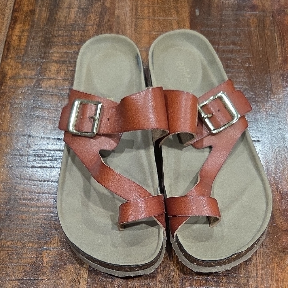 Brown Sandals with Buckle Straps Birk Style Madden NYC